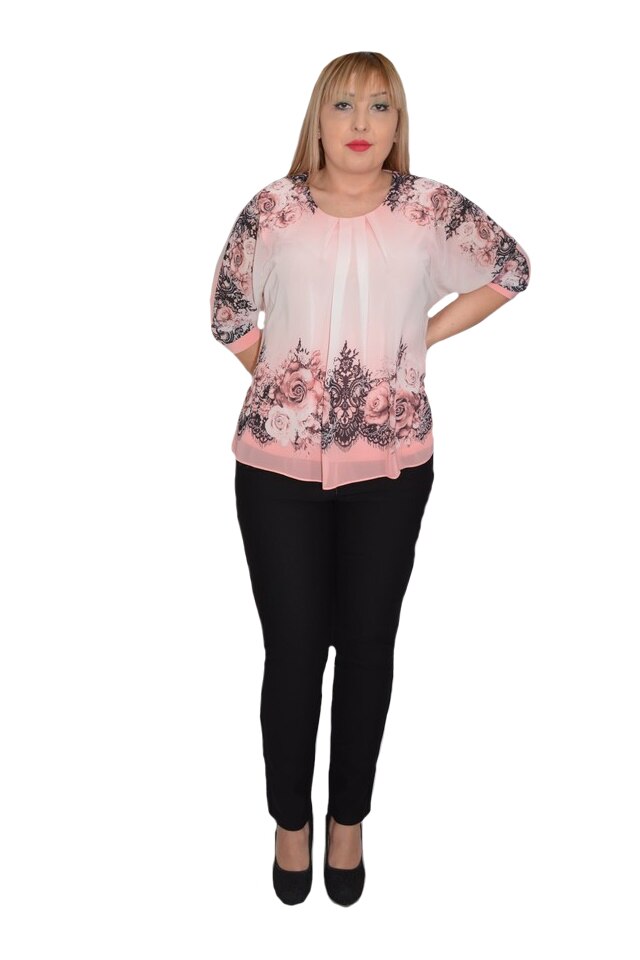 Bluza eleganta cu imprimeu floral, D&J Exclussive, Roz