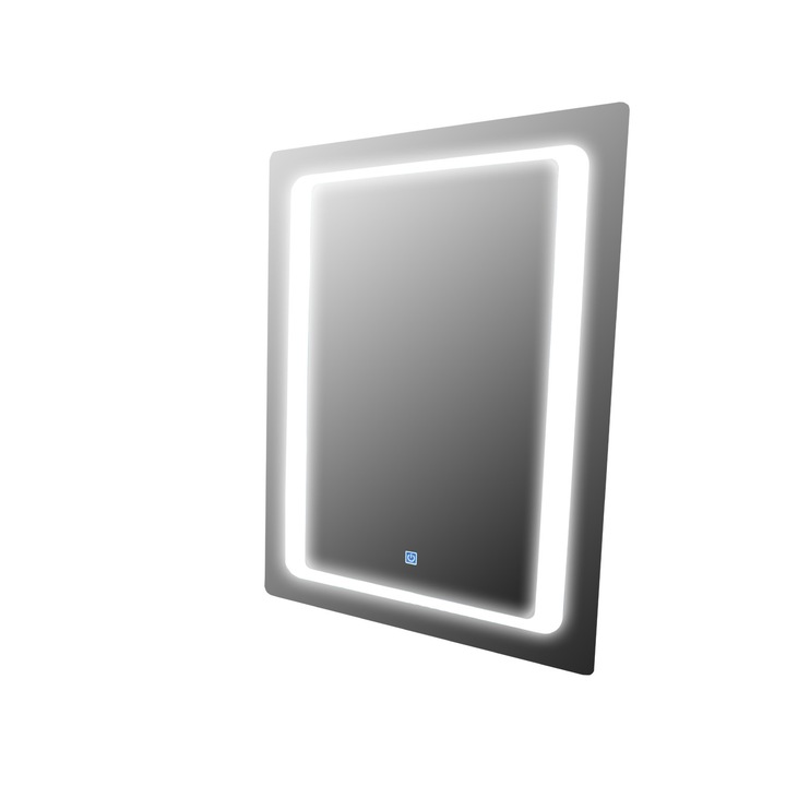 Tükör TM, 80 x 60cm, Fürdőszoba Négyszögletes Belső LED világítással FÜGGŐLEGES, Modern Design, Touch Sensor