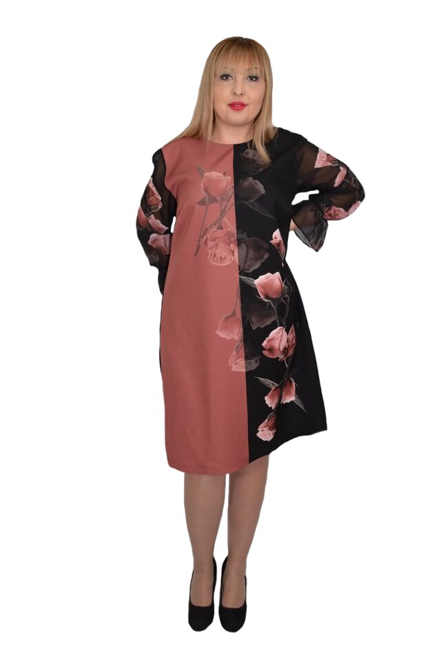 Rochie de ocazie Rebeca,imprimeu cu trandafiri,D&J Exclussive ,negru, Negru/Roz
