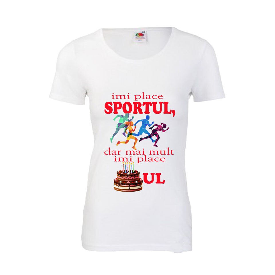 Tricou dama personalizat Fruit of the loom, alb, Imi place sportul, S