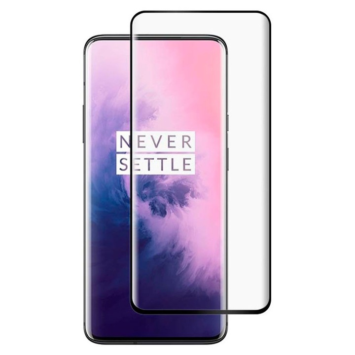 Ívelt üvegfólia, OnePlus 7T Pro kompatibilis, SLR, FullCover, edzett üveg 9H, 9D, fekete