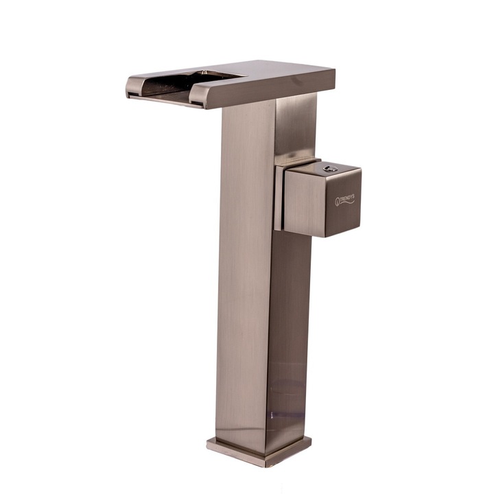 Смесител за мивка, монтаж на плот, тип водопад, с LED, сатенирана неръждаема стомана, TRENDY S