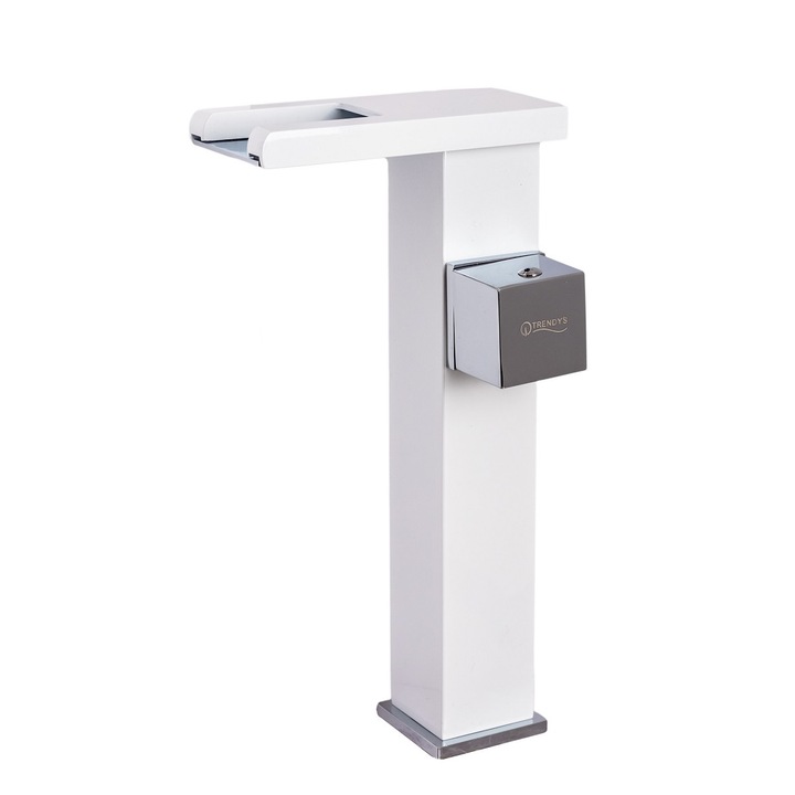 Baterie lavoar, montare pe blat, tip cascada, cu led, white-crom, TRENDY S