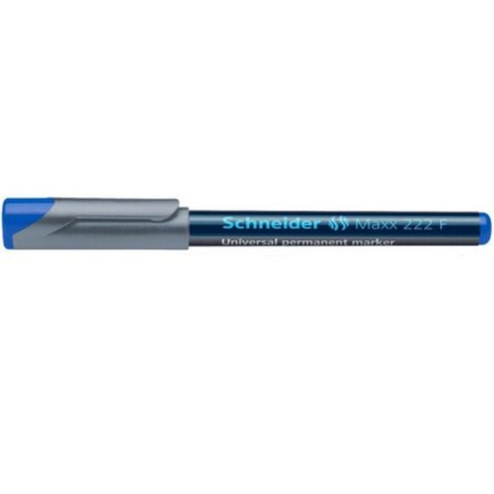 Комплект от 10 перманентни маркера Schneider Maxx 222 F, тънък връх + кръгъл, надпис 0,7 мм, син цвят