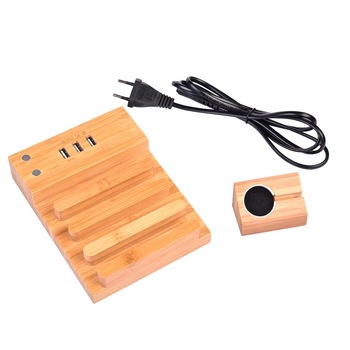 Suport stand de incarcare din bambus 3in1, pentru Apple Watch, iPhone si tableta - Phuture® Suport stand de incarcare din bambus 3in1, pentru Apple Watch, iPhone si tableta - Phuture®