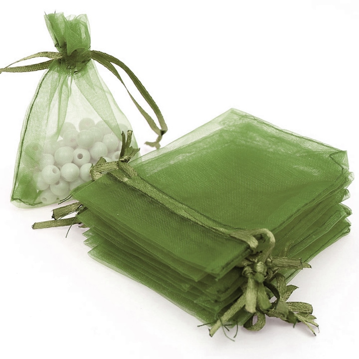 Торбички 100 броя, Органза, 9х12 см, Зелен