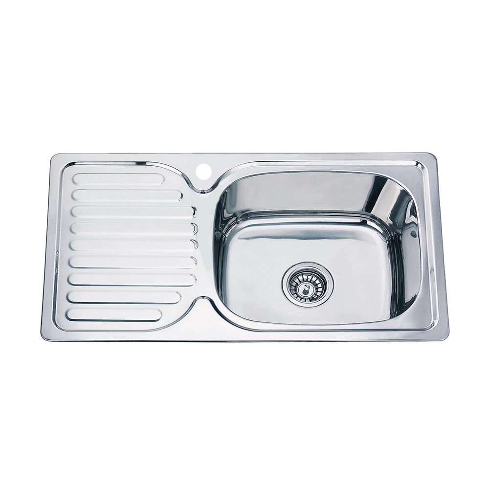 Chiuveta Fabiano, inox de 0,6mm, 780x430mm, sifon diametru mare inclus, cuva 160mm, cuva pe dreapta, Lucios