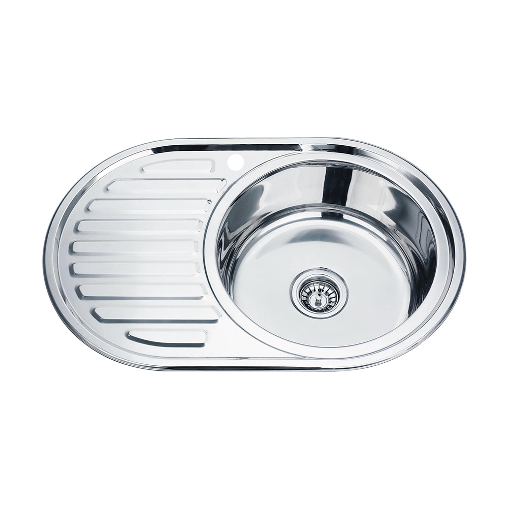 Chiuveta Fabiano, inox de 0,6mm, 770x500mm, sifon diametru mare inclus, cuva 160mm, cuva pe dreapta, Lucios