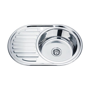 Chiuveta Fabiano, inox de 0,6mm, 770x500mm, sifon diametru mare inclus, cuva 160mm, cuva pe dreapta, Lucios Chiuveta Fabiano, inox de 0,6mm, 770x500mm, sifon diametru mare inclus, cuva 160mm, cuva pe dreapta, Lucios