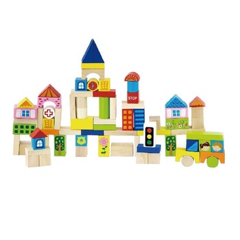 Set cuburi de jucarie pentru copii, Viga Toys, 75 Piese, City Blocks, lemn, 2 ani + Set cuburi de jucarie pentru copii, Viga Toys, 75 Piese, City Blocks, lemn, 2 ani +