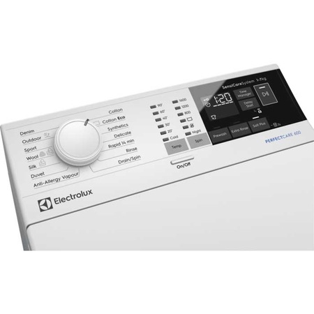 Masina de spalat rufe cu incarcare verticala Electrolux EW6T4262l PerfectCare 600 , 6 kg, 1200 RPM, Clasa A+++, Motor Inverter, SensiCare, SoftOpening, Display LCD, Alb
