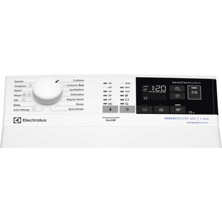 Masina de spalat rufe cu incarcare verticala Electrolux EW6T4262l PerfectCare 600 , 6 kg, 1200 RPM, Clasa A+++, Motor Inverter, SensiCare, SoftOpening, Display LCD, Alb