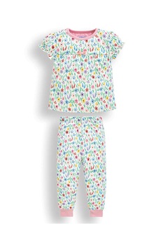 JoJo Maman Bebe, Pijama cu model floral, Alb prafuit/Roz/Verde JoJo Maman Bebe, Pijama cu model floral, Alb prafuit/Roz/Verde