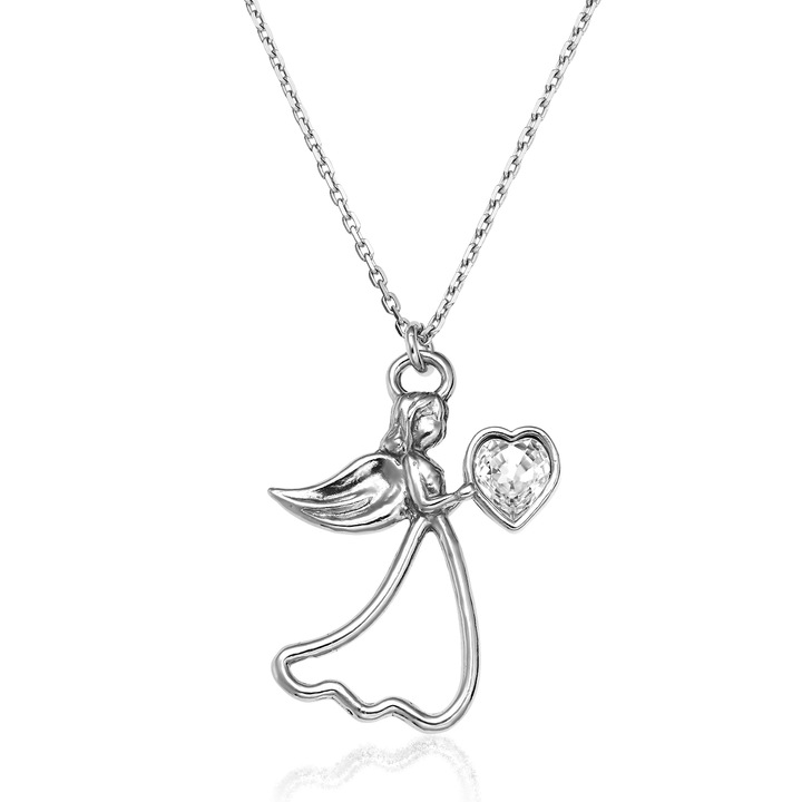 Colier Argint 925 placat cu rodiu cu Cristale Swarovski® Crystal Clear - Angel