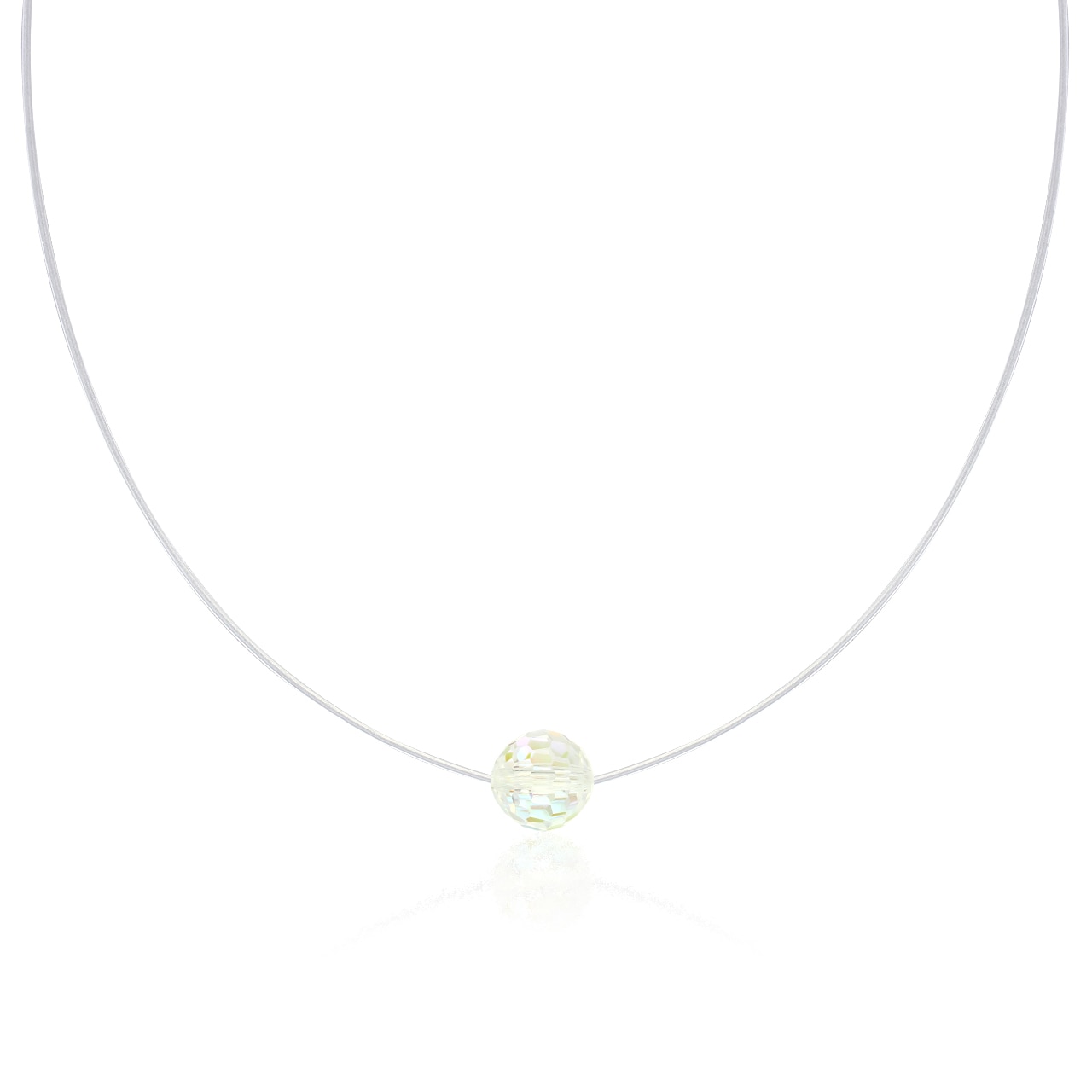 Colier silicon cu Argint 925 placat cu rodiu cu Cristale Swarovski® Disco Ball - AB