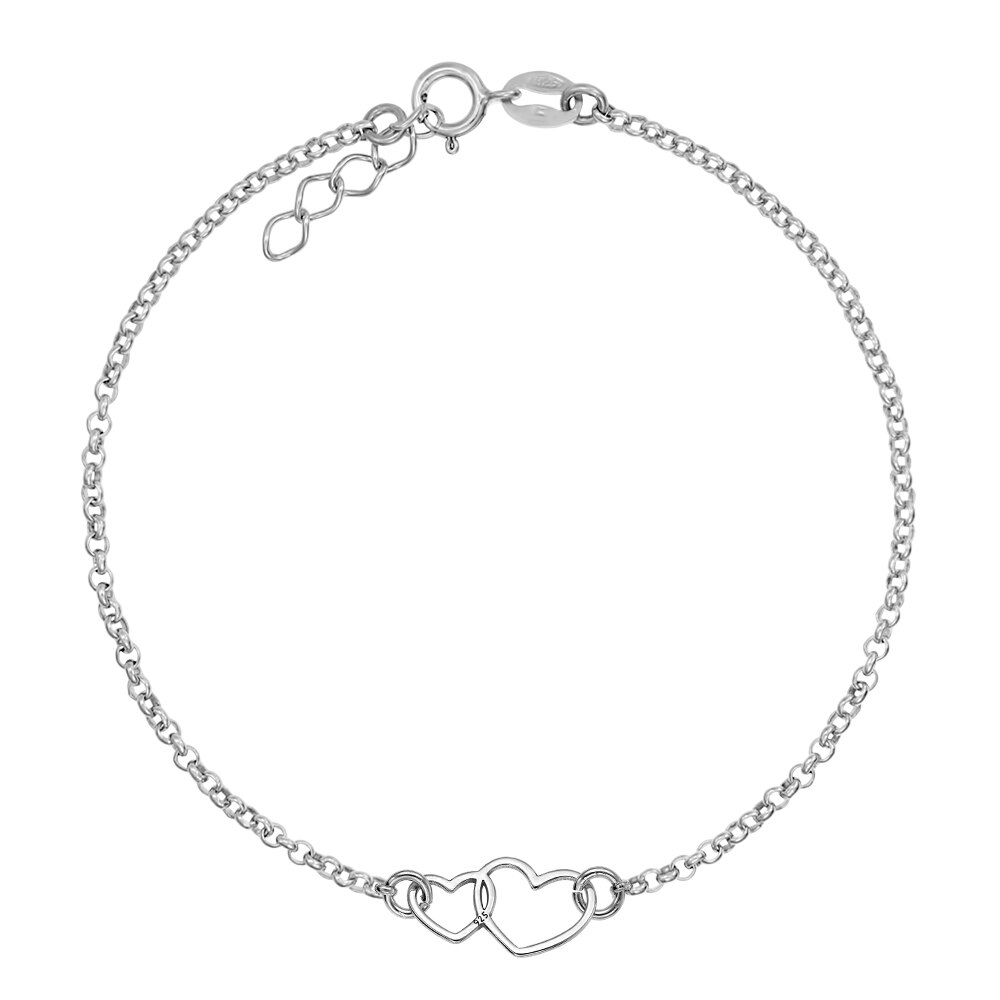 Bratara Argint 925 placat cu rodiu si charm Double Heart