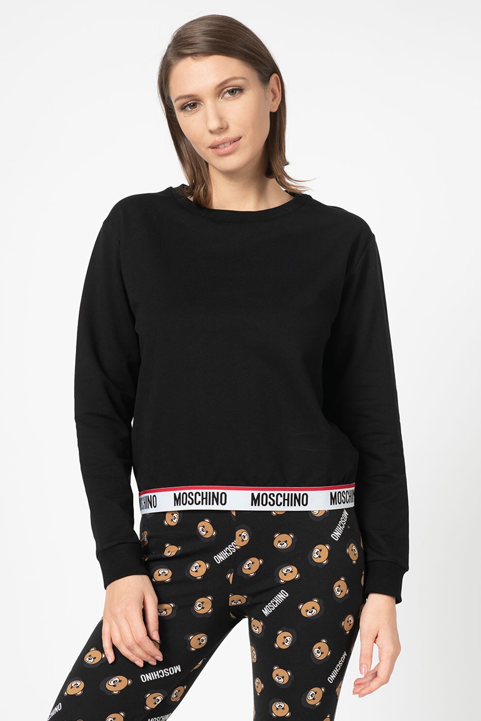 Incentive Abandonment Detector Moschino, Bluza de pijama cu terminatie elastica cu logo, Negru, L - eMAG.ro
