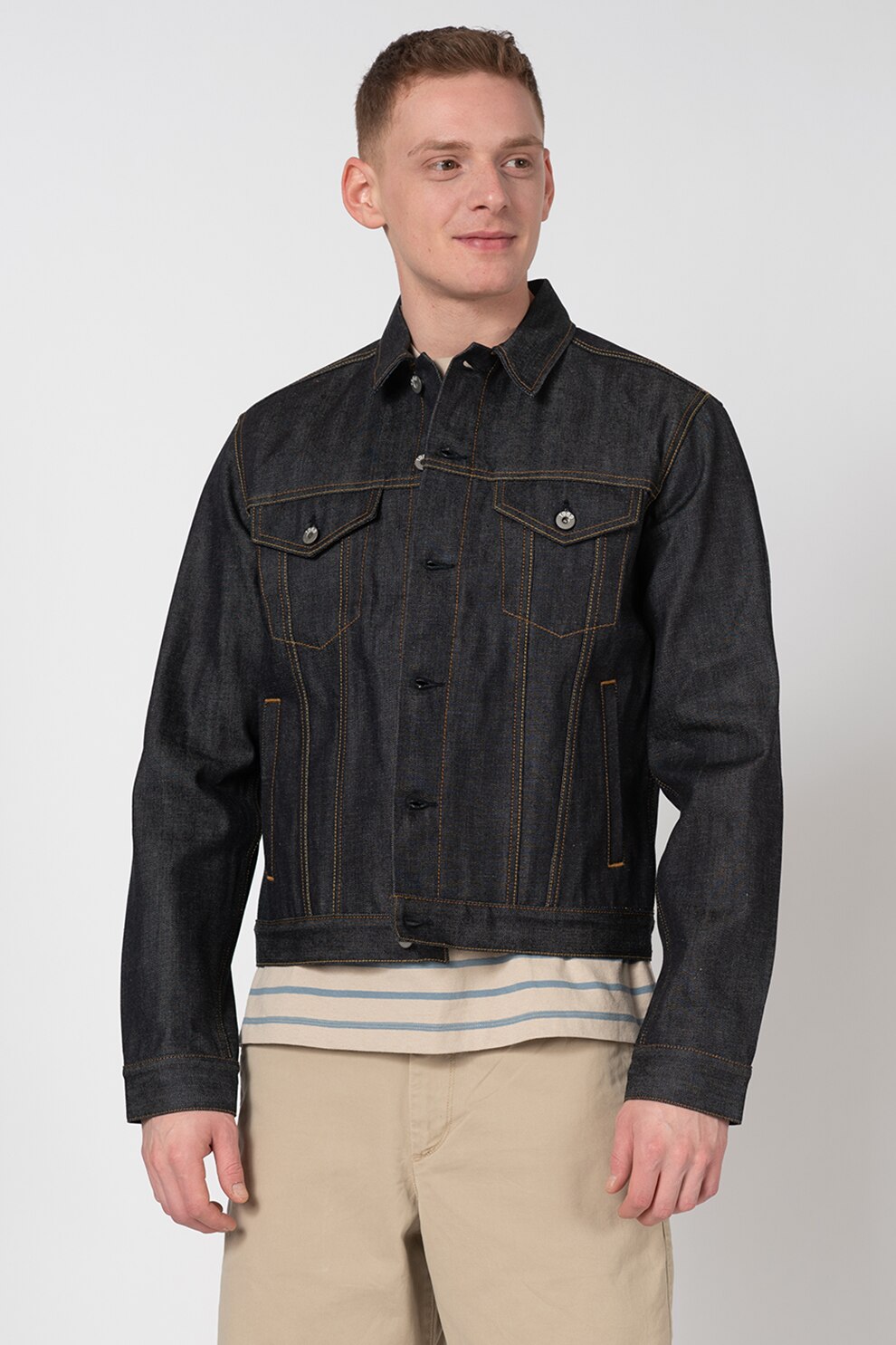 GAP, Jacheta din denim cu cusaturi contrastante, Albastru marin