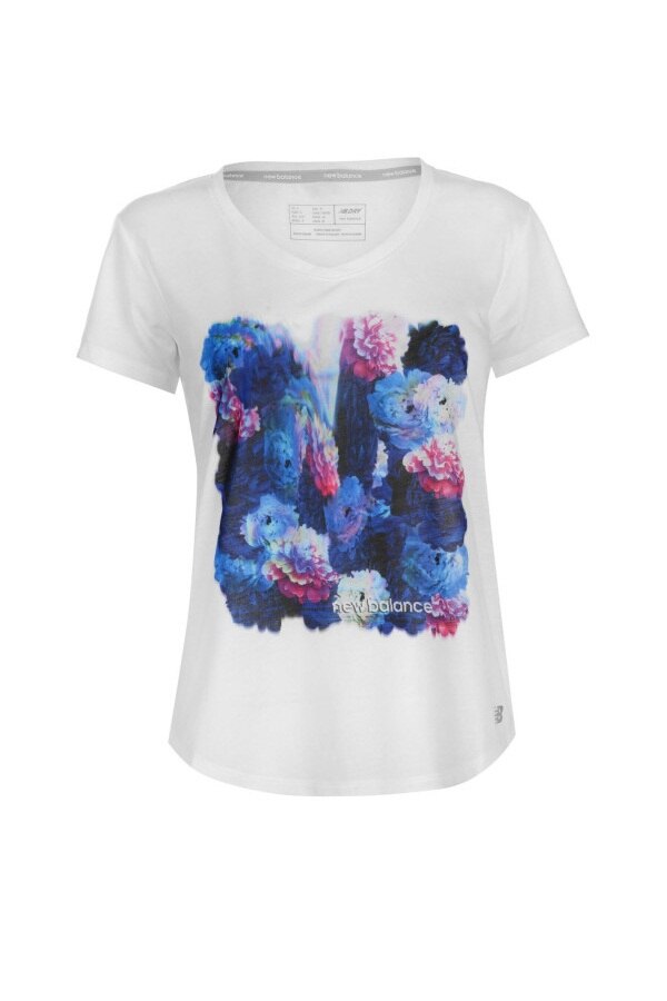Tricou pentru femei New Balance Graphic, Din bumbac, Cu imprimeu floral, Alb / Multicolor, M