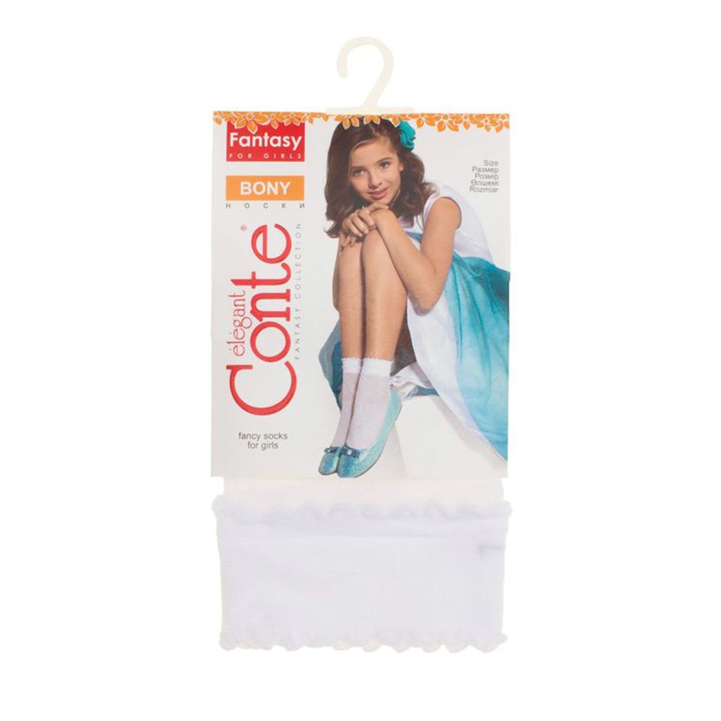 Sosete scurte 1/2 pentru copii cu model romburi Bony 20 Den, Conte Elegant, Alb, 27-30