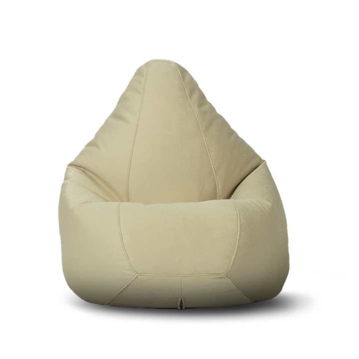 Topcho babzsákfotel Big Pear szövet luxus EASY CLEAN, bézs, kivehető tok, töltött polisztirol gyöngyökkel