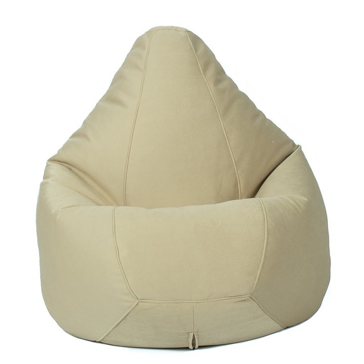 Fotoliu puf Topcho, Model Pear, Husa detasabila, Damasc, Curatare usoara, Umplutura perle polistiren, Bej