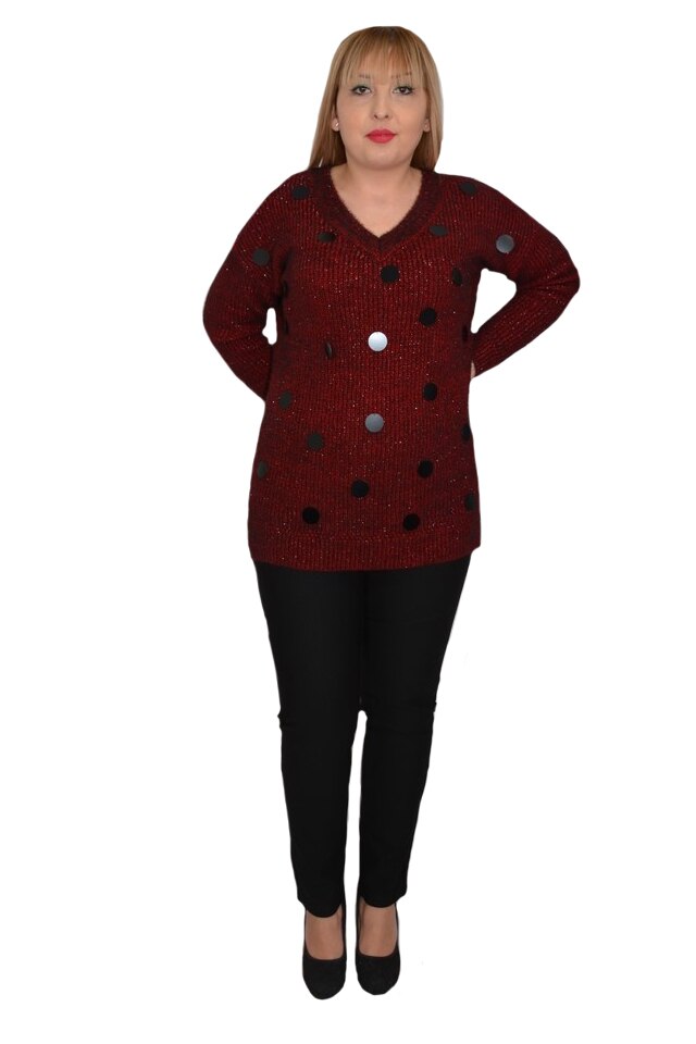 Bluza casual din tricot cu decloteu in V,D&J Exclussive, Marsala