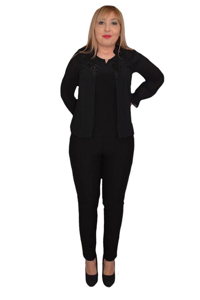 Bluza eleganta din voal cu applicati de margele si strasuri,D&J Exclussive, Negru