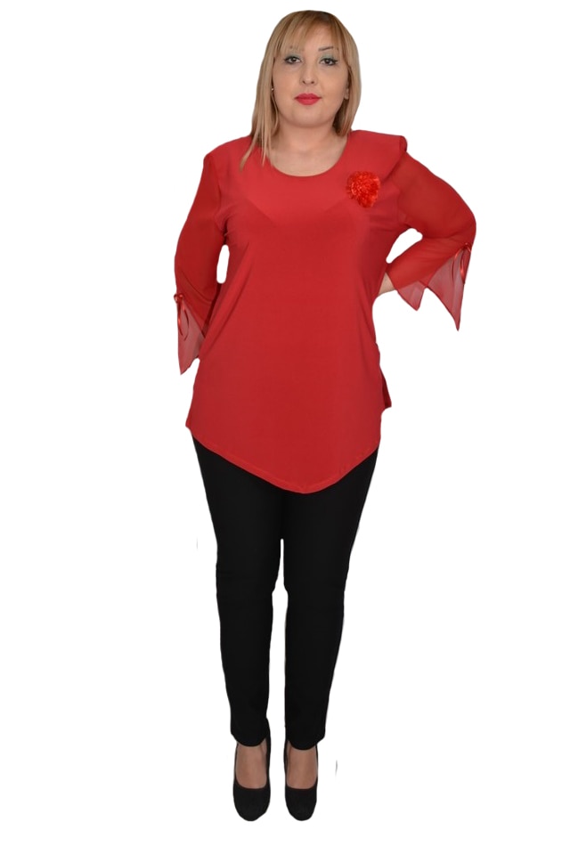 Bluza eleganta ,croi lejer,accesorizata cu brosa tip floara,D&J Exclussive, Rosu