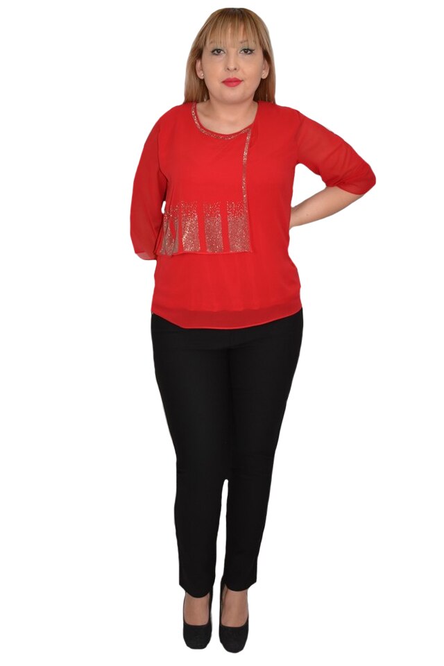 Bluza eleganta din voal cu aplicatii de strasuri,D&J Exclussive, Rosu