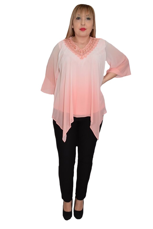 Bluza eleganta Yada cu aplicatii de margele,D&J Exclussive, Roz