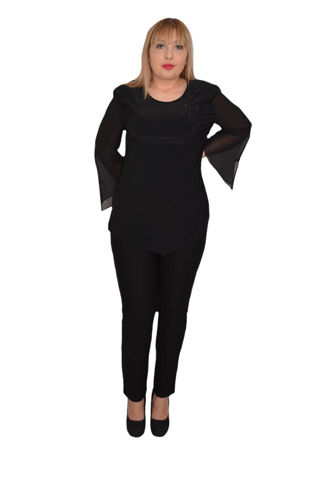 Bluza eleganta Ima cu insertii de strarsuri ,D&J Exclussive, Negru