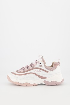 Fila, Pantofi sport de piele ecologica, cu detalii logo Ray, Roz prafuit/Alb, 41 Fila, Pantofi sport de piele ecologica, cu detalii logo Ray, Roz prafuit/Alb, 41
