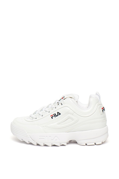 Fila, Pantofi sport de piele ecologica, cu aspect lacuit Disruptor, Alb, 6