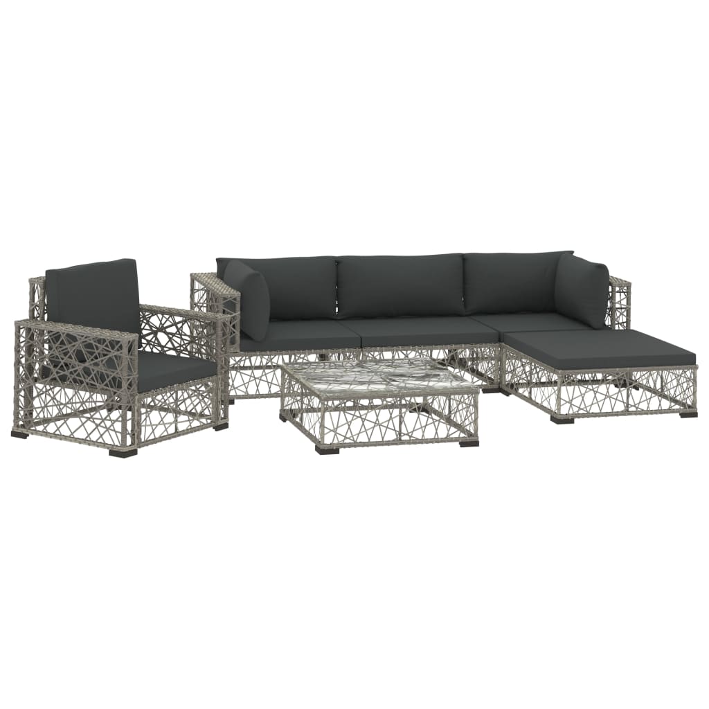 Set mobilier de gradina 6 piese masa canapea si taburet, vidaXL, Poliratan, 70 x 70 x 52,5 cm, Gri