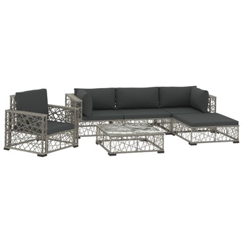 Set mobilier de gradina 6 piese masa canapea si taburet, vidaXL, Poliratan, 70 x 70 x 52,5 cm, Gri Set mobilier de gradina 6 piese masa canapea si taburet, vidaXL, Poliratan, 70 x 70 x 52,5 cm, Gri