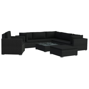 Set mobilier gradina 8 piese, vidaXL, Ratan, 70 x 70 x 52,5 cm, Negru Set mobilier gradina 8 piese, vidaXL, Ratan, 70 x 70 x 52,5 cm, Negru