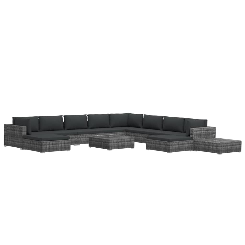 Set mobilier de gradina masa, canapea si taburet 12 piese, vidaXL, Poliratan, 70 x 70 x 52,5 cm, Gri