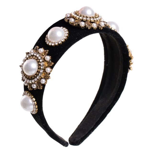 Bentita bijuterie cu perle, FeteRL, negru