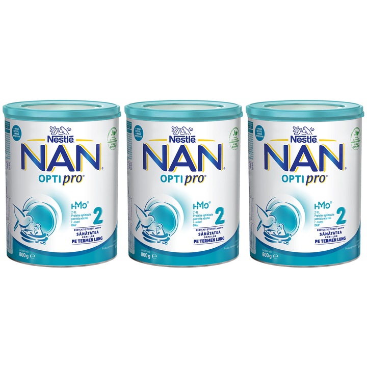 Pachet lapte praf Nestle NAN 2 Optipro, 3 x 800g, 6-12 luni