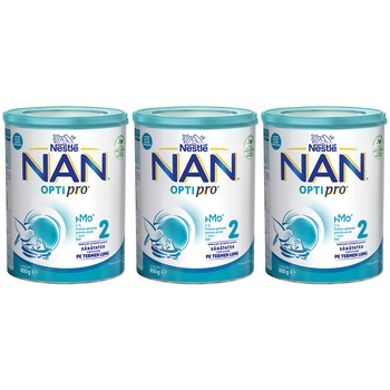 Pachet lapte praf Nestle NAN 2 Optipro, 3 x 800g, de la 6 luni Pachet lapte praf Nestle NAN 2 Optipro, 3 x 800g, de la 6 luni