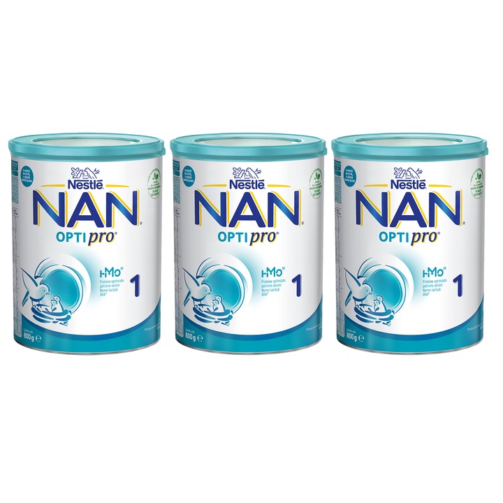Pachet lapte praf Nestle NAN 1 Optipro, 3 x 800g, 0-6 luni