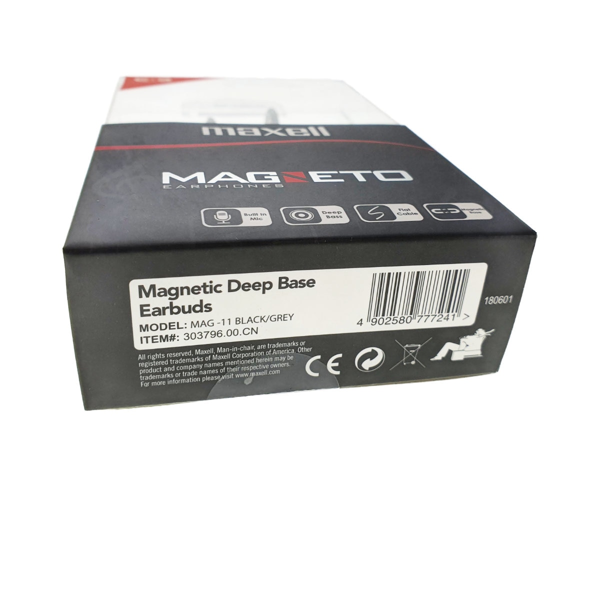 Casti in ear cu microfon, Maxell Magneto, design wing tip cu baza magnetica, jack 3.5mm, cablu plat 125cm, cu suport, negru cu gri Gri