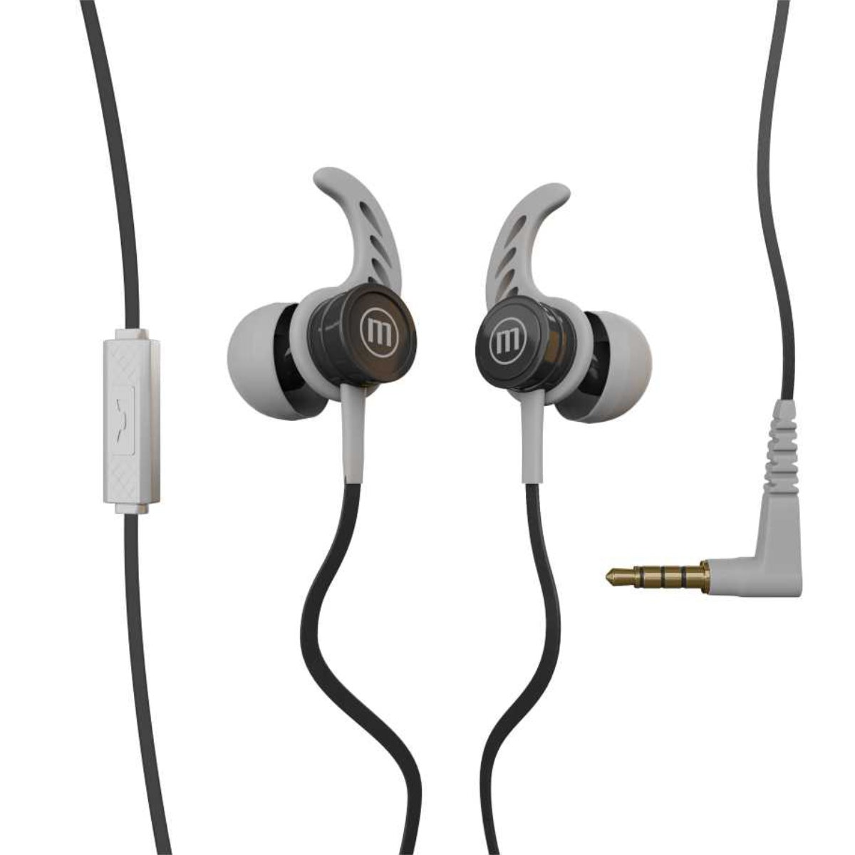 Casti in ear cu microfon, Maxell Magneto, design wing tip cu baza magnetica, jack 3.5mm, cablu plat 125cm, cu suport, negru cu gri Gri
