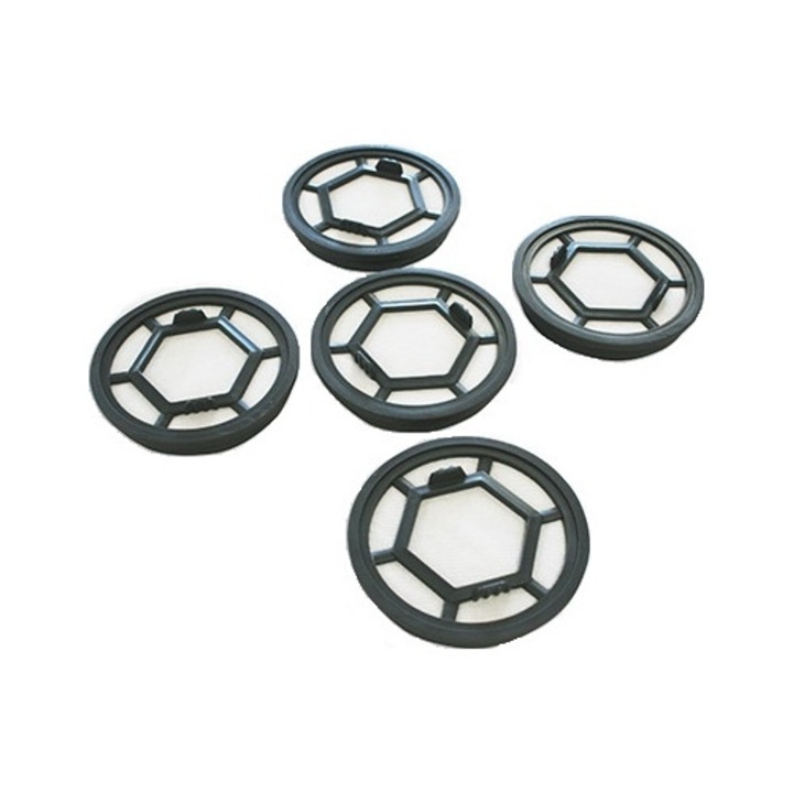 Set 5 Filtre Evacuare, Adler, AD 7036.1, Compatibile cu Aspirator Adler AD 7036, Filtrare Eficienta, Utilizare pe Uscat, Material Rezistent, Accesorii Originale Aspirator, Dimensiuni 9x1.5cm, Montare Simpla, Negru