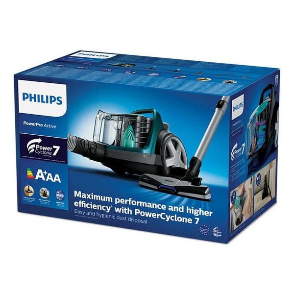 Aspirator fara sac Philips PowerPro Active FC9555/09, 650 W, 1.5 L, filtru anti-alergeni, Verde