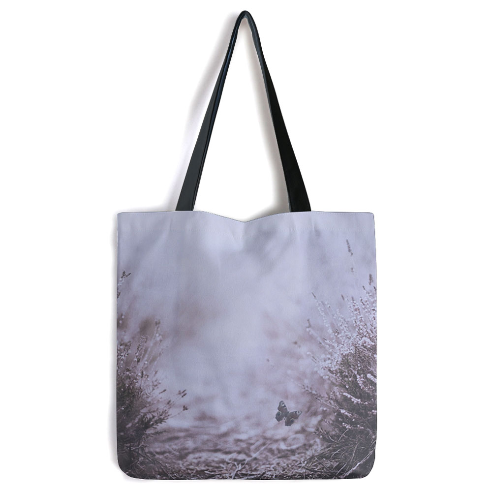 Geanta Tote Bag, Fluture mic printre flori, Model Multicolor, Genti Heartwork, 40 x 50 cm