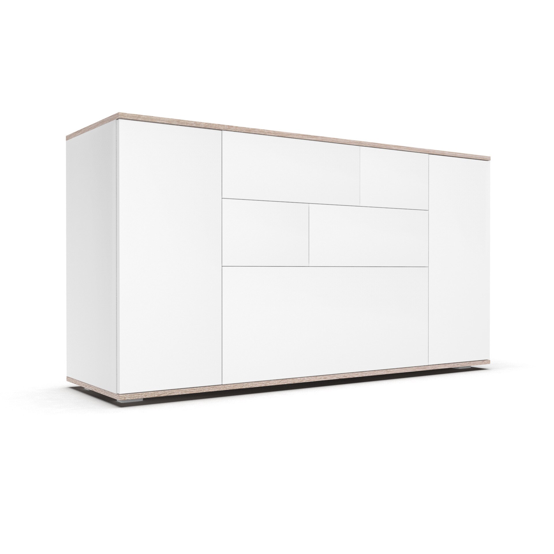 Comoda Maja 2D, 152x75x37cm, Pal, Alb mat/Stejar sonoma