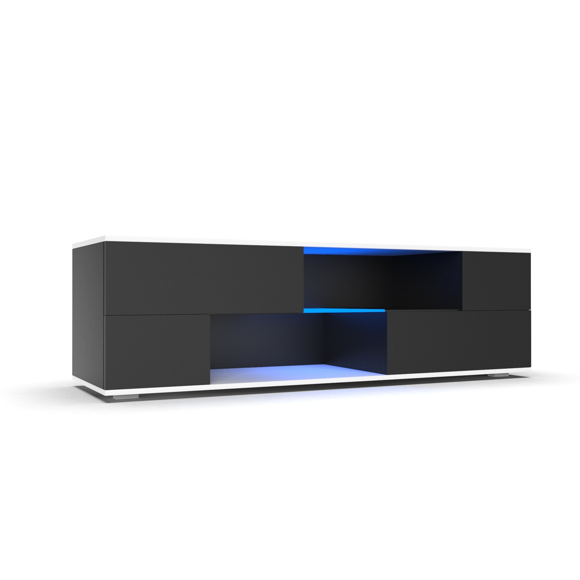 Comoda TV Maja 2, 152x42x37cm, LED, Pal, Negru mat/Alb