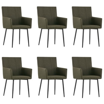 Set 6 scaune de bucatarie, vidaXL, Textil/Metal, 52 x 59,5 x 93 cm, Maro